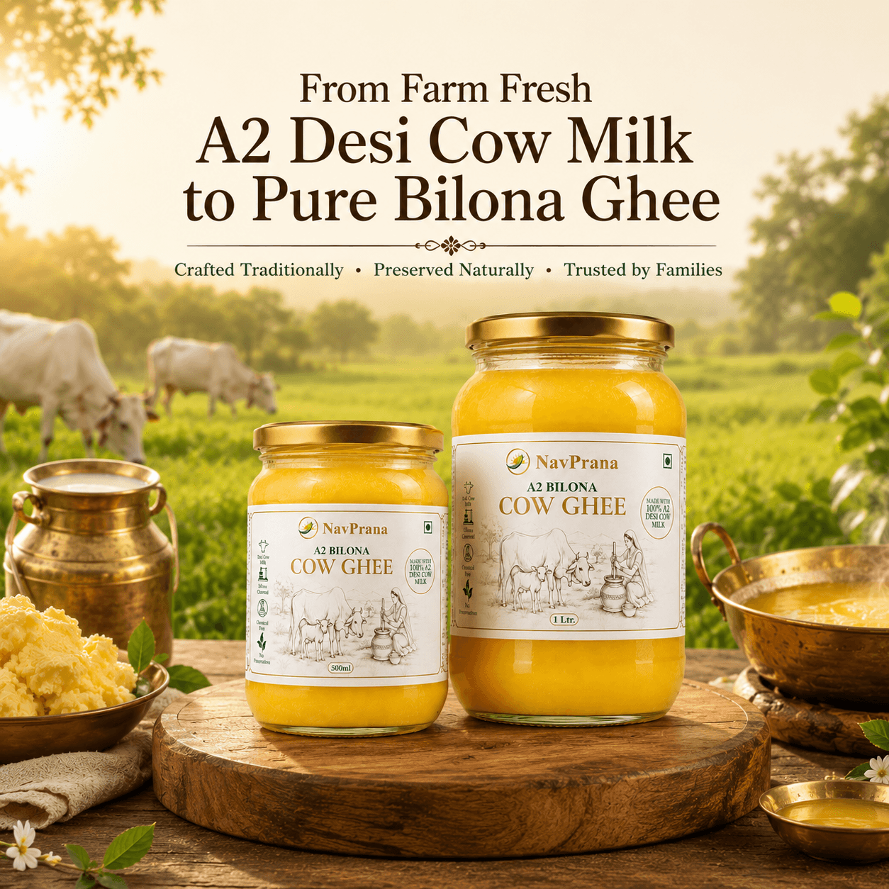 Desi Cow A2 Bilona Ghee (500 ml)
