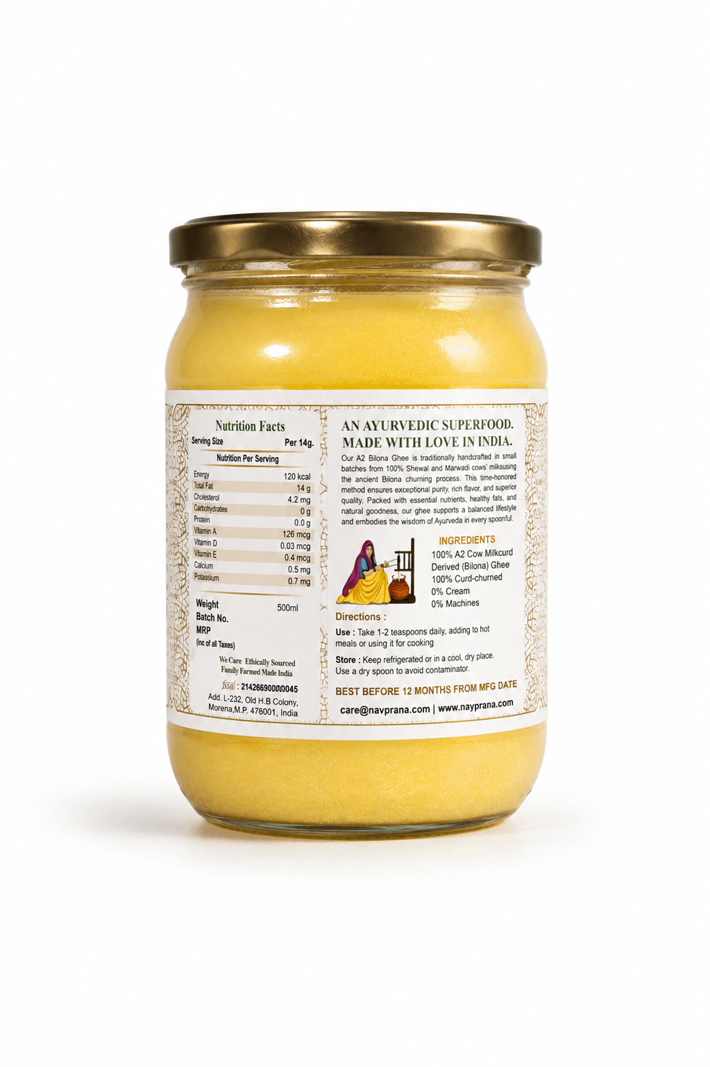 Desi Cow A2 Bilona Ghee (500 ml)