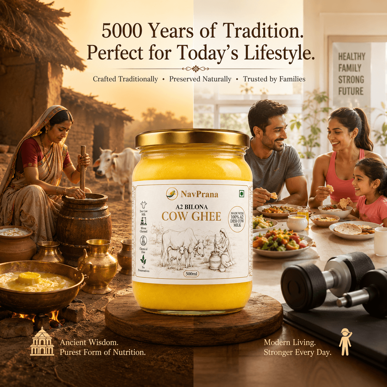 Desi Cow A2 Bilona Ghee (500 ml)